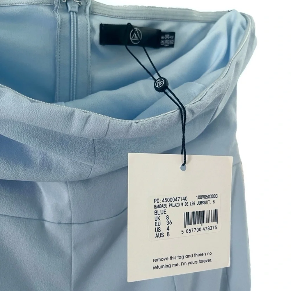 Nwt Missguided Powder Blue Bandeau Palazo Wide Leg Jumpsuit Women’s Size 4 - Picture 2 of 5